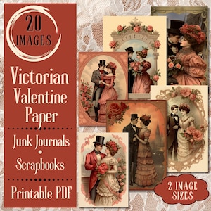 Vintage Victorian Valentine Couples Junk Journal Paper. Digital paper of antique Valentine scenes of love for junk journals and scrapbooks.