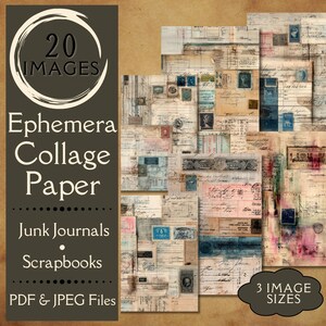 Papel vintage de diario basura. Papel digital de collage de efímeras para álbumes de recortes. Cartas, sobres, libros de contabilidad, sellos y billetes.