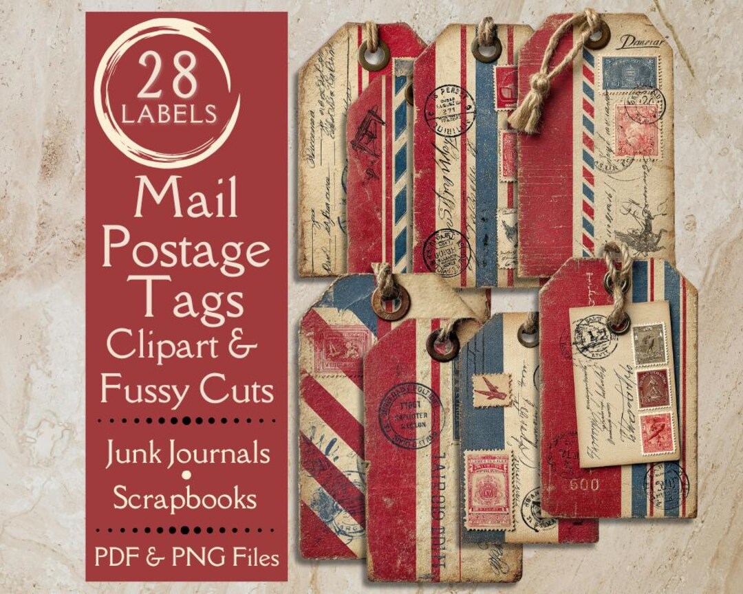 Vintage Postage Junk Journal Tags. Digital Paper of Mail Stamp Tags for ...