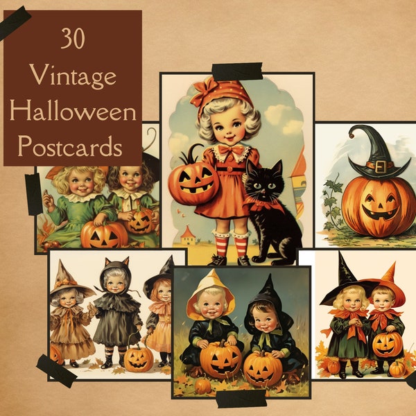 Vintage Halloween Cards. 1940s and 1950s ephemera for Junk Journals, Halloween decorations, Halloween cards and more.