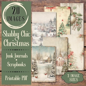 Papel navideño shabby chic. Papel digital de escenas navideñas vintage shabby chic para Junk Journals y álbumes de recortes. Para los amantes de las manualidades navideñas.