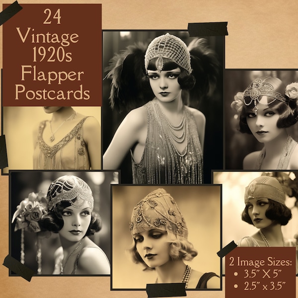 Vintage Flapper Postcards. Digital paper of vintage 1920s ephemera for junk journals and scrapbooks. For the 1920s vintage crafter