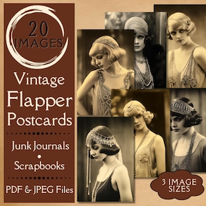 Vintage Flapper Postcards. Carta digitale di effimeri vintage anni '20 per diari spazzatura e album. Per gli artigiani vintage anni '20
