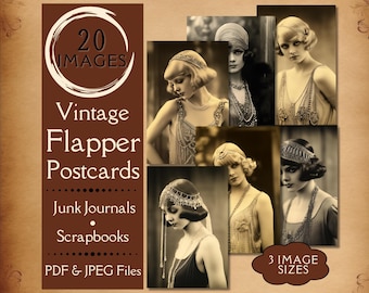 Vintage Flapper Postcards. Digital paper of vintage 1920s ephemera for junk journals and scrapbooks. For the 1920s vintage crafter