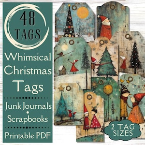 Etichette di diario natalizie stravaganti. Etichette di carta digitale di effimeri natalizi. Tagli elaborati per gli artigiani vintage che adorano Babbo Natale e il Natale
