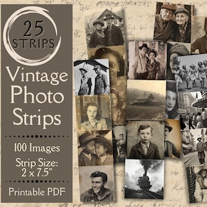 Vintage Photo Strips Junk Journal Ephemera Digital paper of vintage photo fussy cuts for scrapbooks. For crafter who love vintage photos.