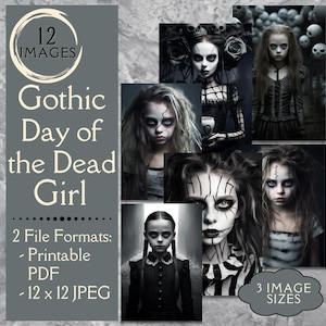 Gothic Day of The Dead Girl digitales Papier. Digitales Papier und JPEG-Dateien von Halloween gothic girl, für Halloween verkleidet.