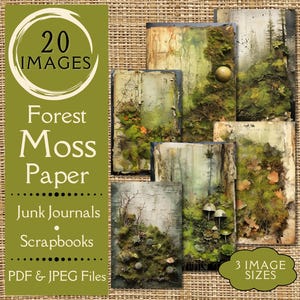 Dark Forest Moss Junk Journal Paper. Papel digital de floresta caprichosa, bosque e papel de terrário. Para artesãos que amam florestas e natureza.