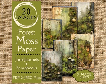 Papier journal indésirable Dark Forest Moss. Papier numérique fantaisiste de forêt, de bois et de terrarium. Pour les artisans qui aiment les forêts et la nature.