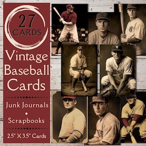 Vintage Baseball Cards Junk Journal Paper. Papel digital de efêmeras de cards esportivos antigos. Para o artesão esportivo do início dos anos 1900.
