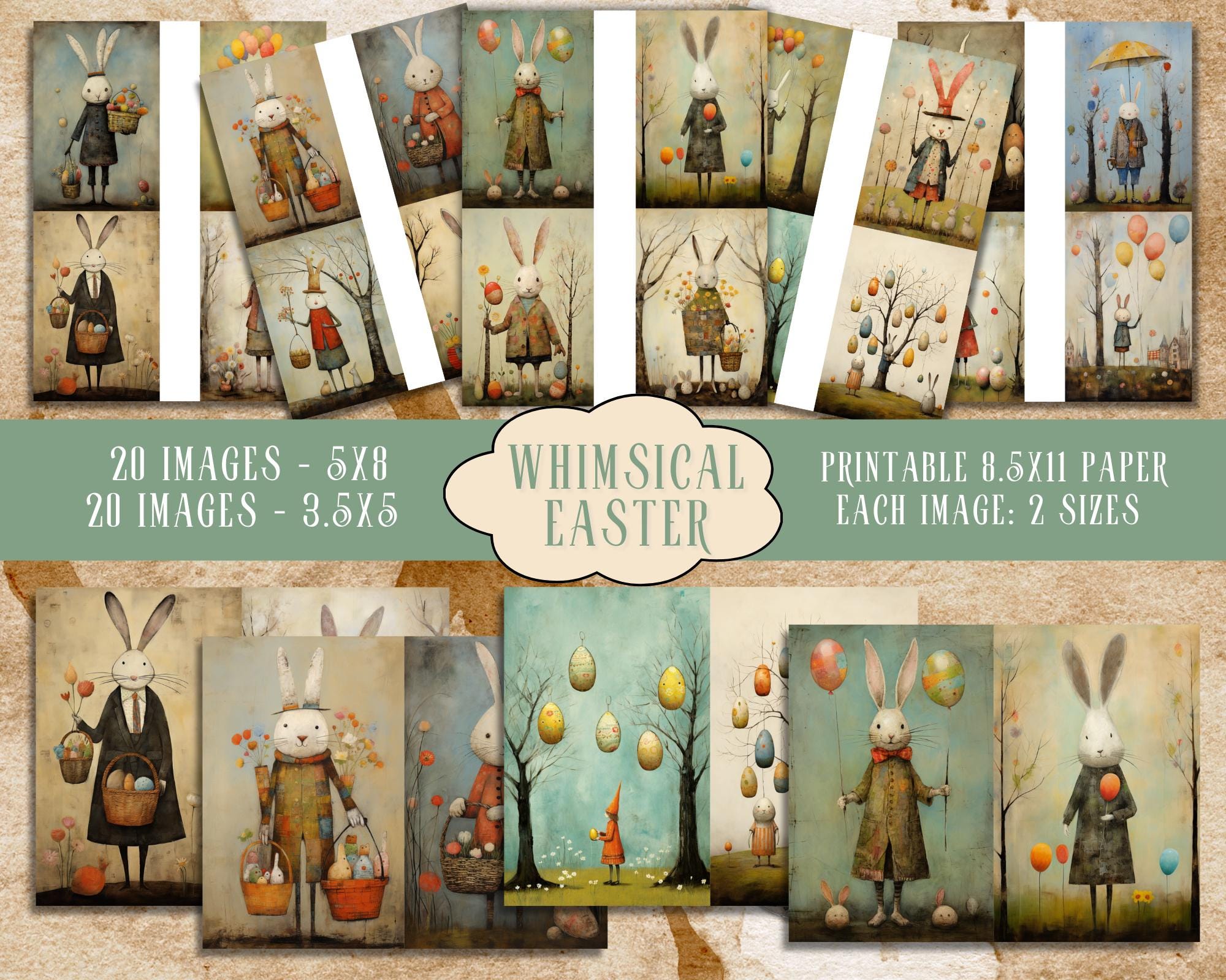 Whimsical Easter Junk Journal Paper. Digital Paper of Primitive, Grunge ...