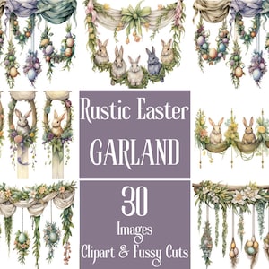 Rustikale Aquarell Ostergirlande Fussy Schnitte. Ostergirlande mit Ostergirlande und buntem Ostergirlande