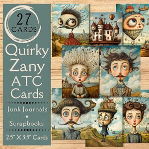 Papier fantaisiste pour carnet de bord, cartes ATC. Papier numérique de cartes de journal originales surréalistes. Pour les artisans vintage et fantaisistes qui aiment l'esprit ludique