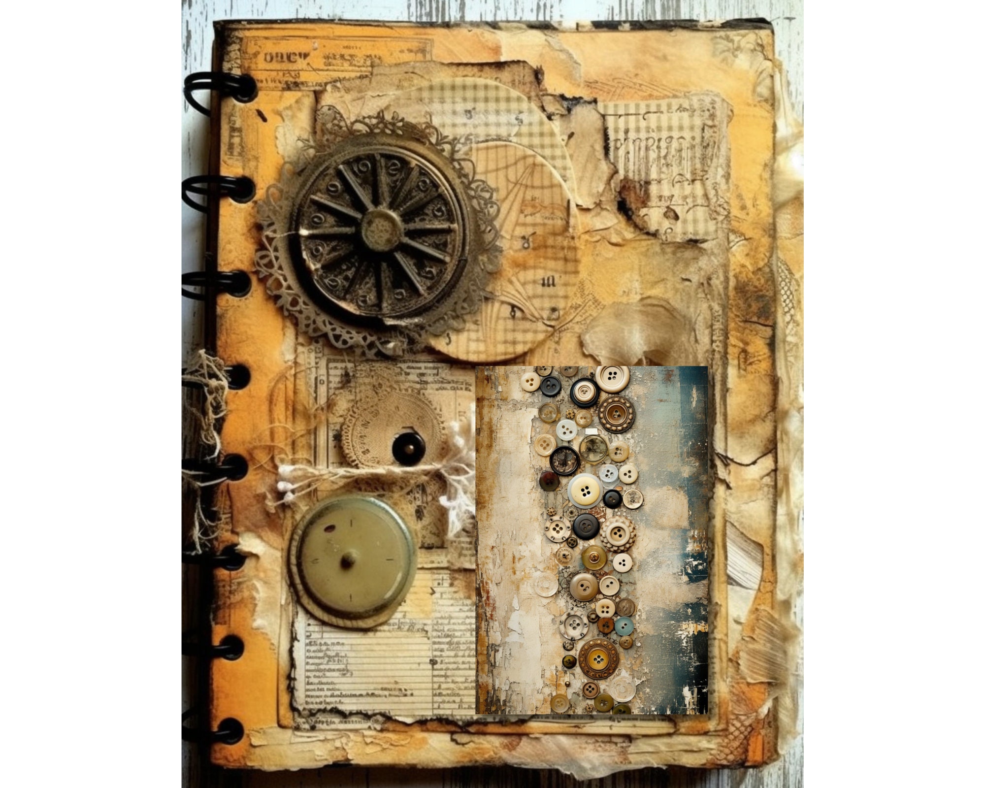 Primitive Buttons Junk Journal Paper. Digital Paper of Mixed Media ...