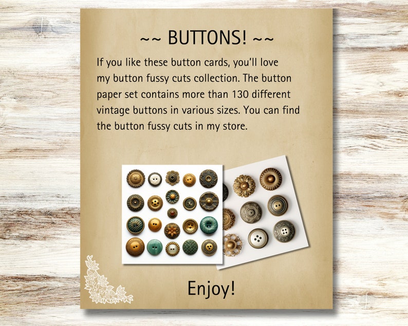 Vintage Button Cards Junk Journal Ephemera. Digital Paper of Victorian ...