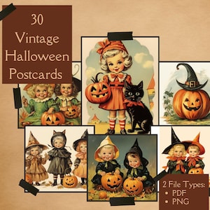 Vintage Halloween Cards. 1940s and 1950s ephemera for Junk Journals, Halloween decorations, Halloween cards and more.