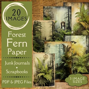 Papel digital de helechos de bosque primitivo para diarios basura. Papel digital de plantas del bosque para diarios basura. Para artesanos amantes de la naturaleza primitiva y las plantas.