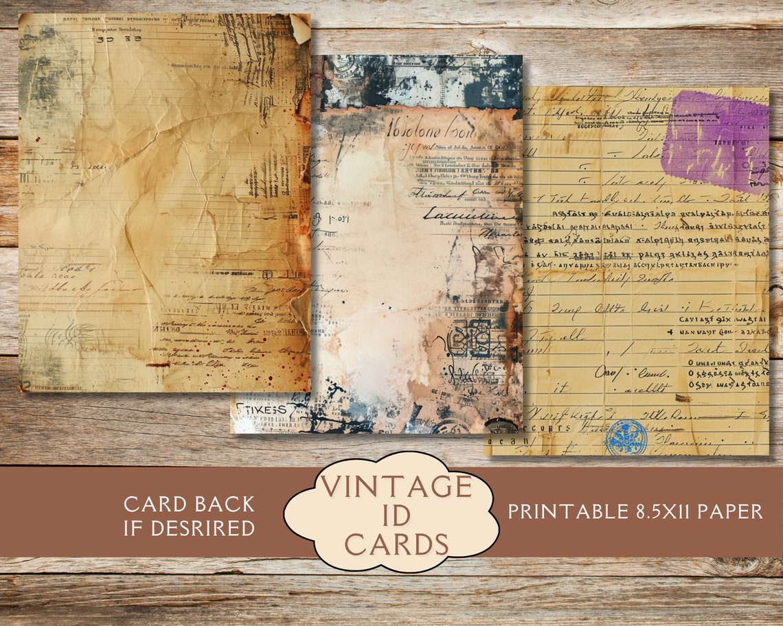 Vintage ID Cards Junk Journal Ephemera. Digital Paper of Antique ID ...