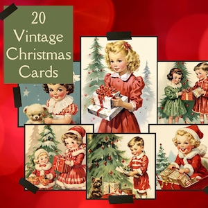 Vintage Weihnachtskarten. 1940er und 1950er Jahre digitales Weihnachtspapier für Junk Journals und Scrapbooks. Für den Mid-Century Weihnachts-Handwerker.