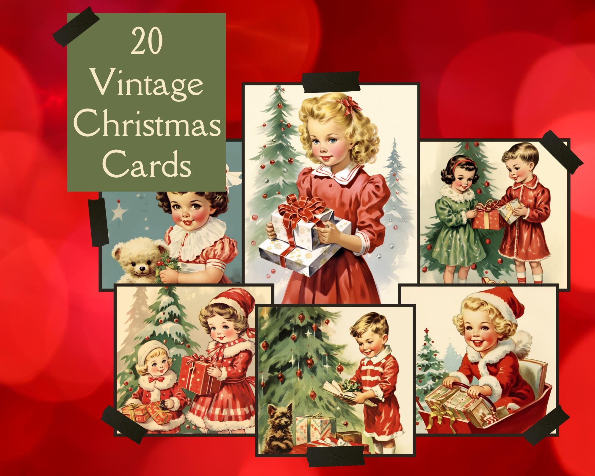Vintage Christmas Cards. 1940s and 1950s Digital Christmas