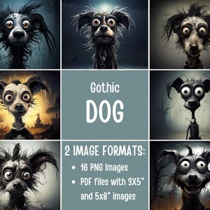 Gothic Dog Digital Paper and PNG files. Digital paper of spooky, gothic Halloween dogs for junk journals. For crafters who love gothic style