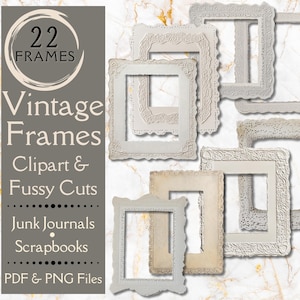 Cornici per foto d'epoca Fussy Cuts & Clipart per Junk Journals. Carta digitale di cornici per foto di carta antica per album. Per artigiani retrò.