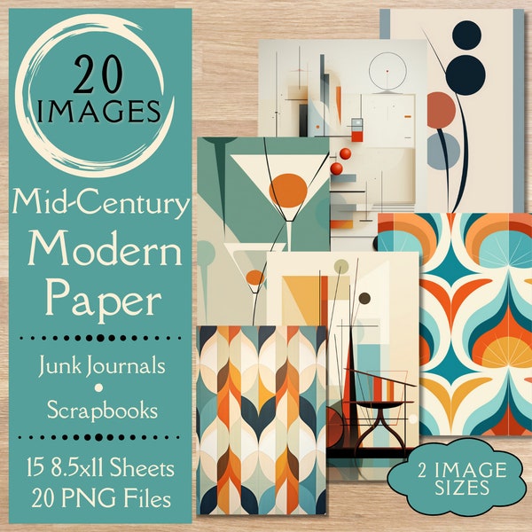 Mid Century Modern Junk Journal Paper. Digital paper of 1950s retro paper for scrapbooks. For the mid century modern crafter.