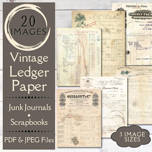 Vintage Ledgers for Junk Journals. Digital paper of vintage ephemera for junk journals and scrapbooks. Vintage invoices for journal crafters