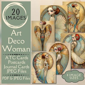 Art Deco Woman Junk Journal Paper. Digital paper & collage art paper of geometric ladies. For glamorous ornate scrapbooks. Art Deco ATC card