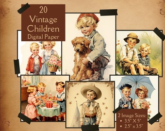 Mid-century Modern Children Pictures for Junk Journals. Digital paper of vintage 1950s ephemera for junk journals. For vintage crafters.