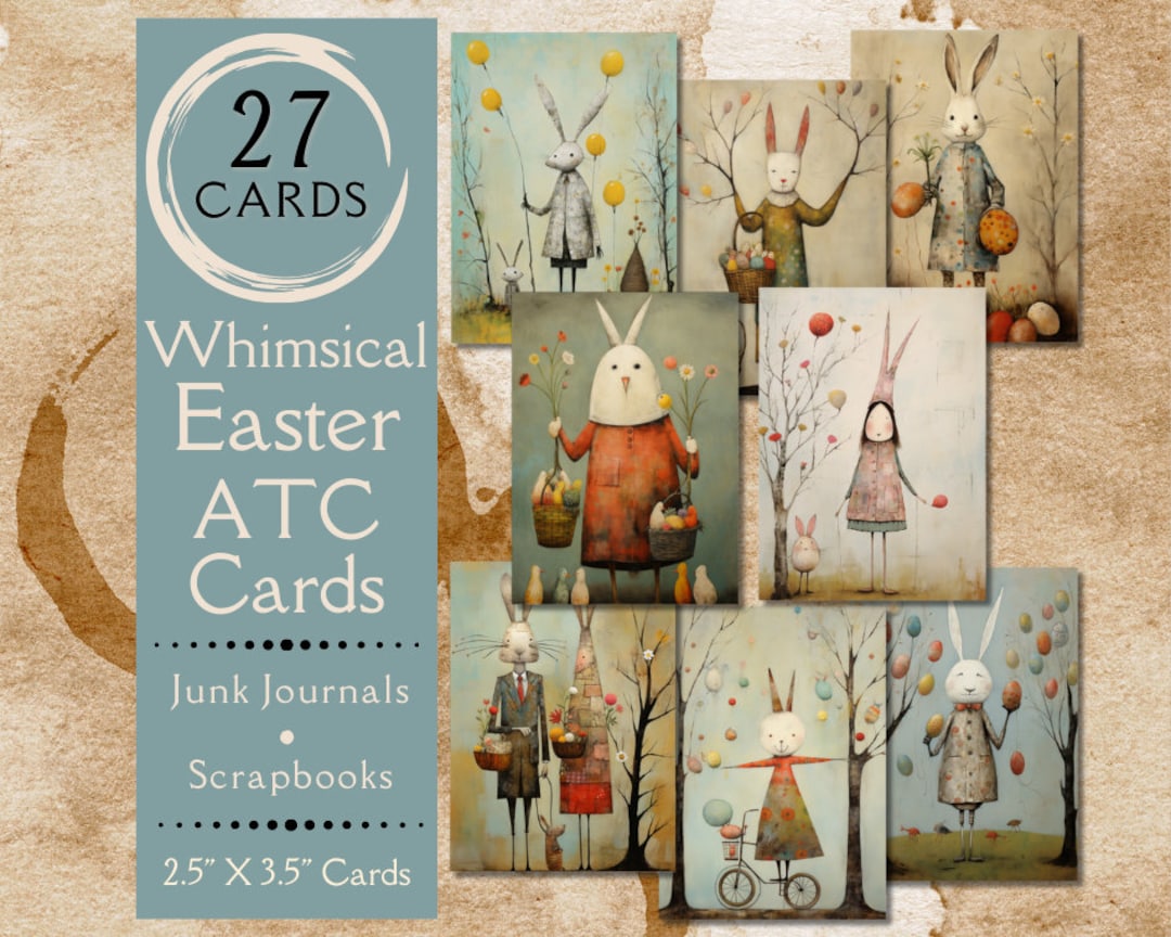 Whimsical Easter ATC Card Junk Journal Paper. Digital Paper of ...