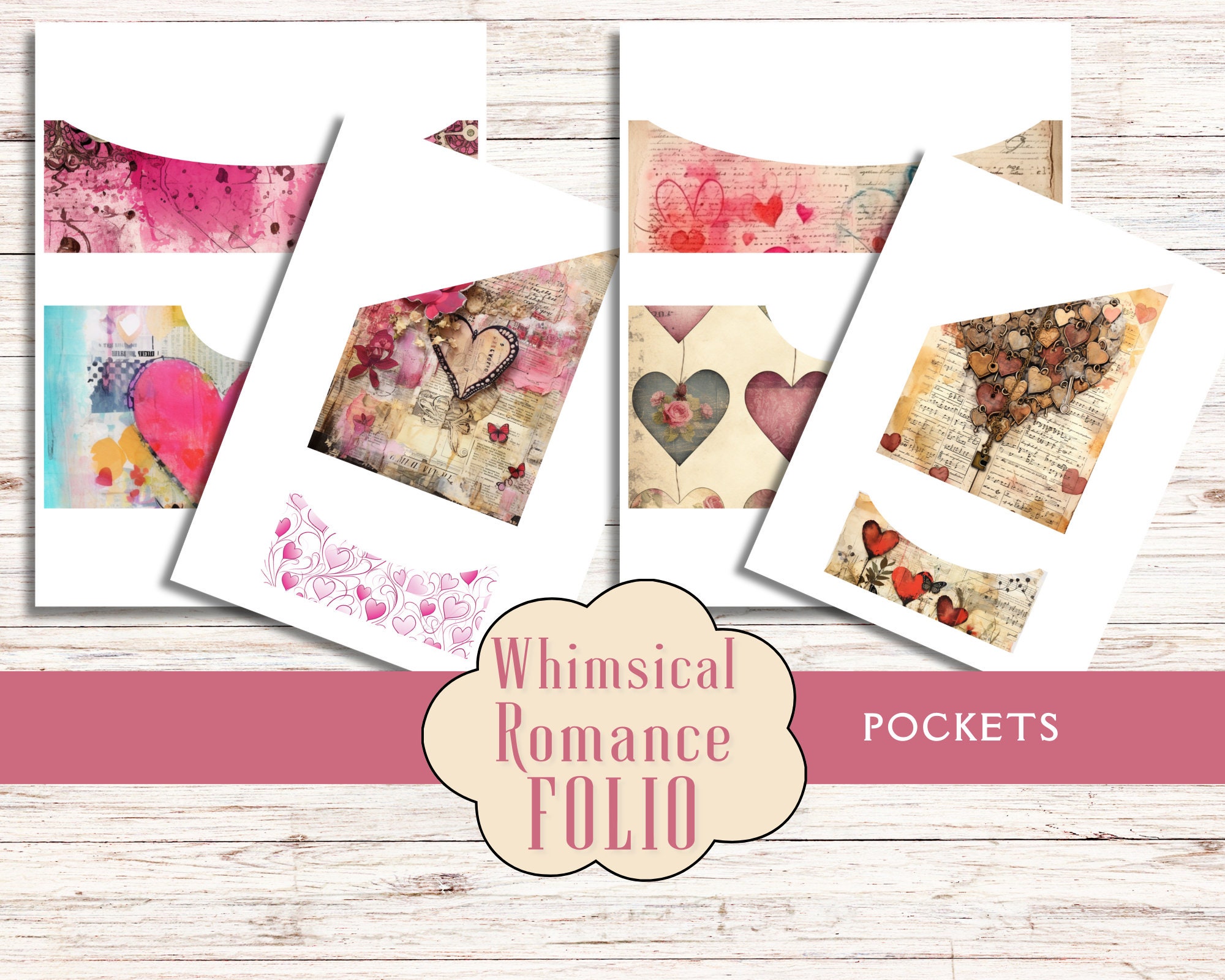 Whimsical Romance Folio Kit. Digital Paper of Quirky Pink Envelopes ...