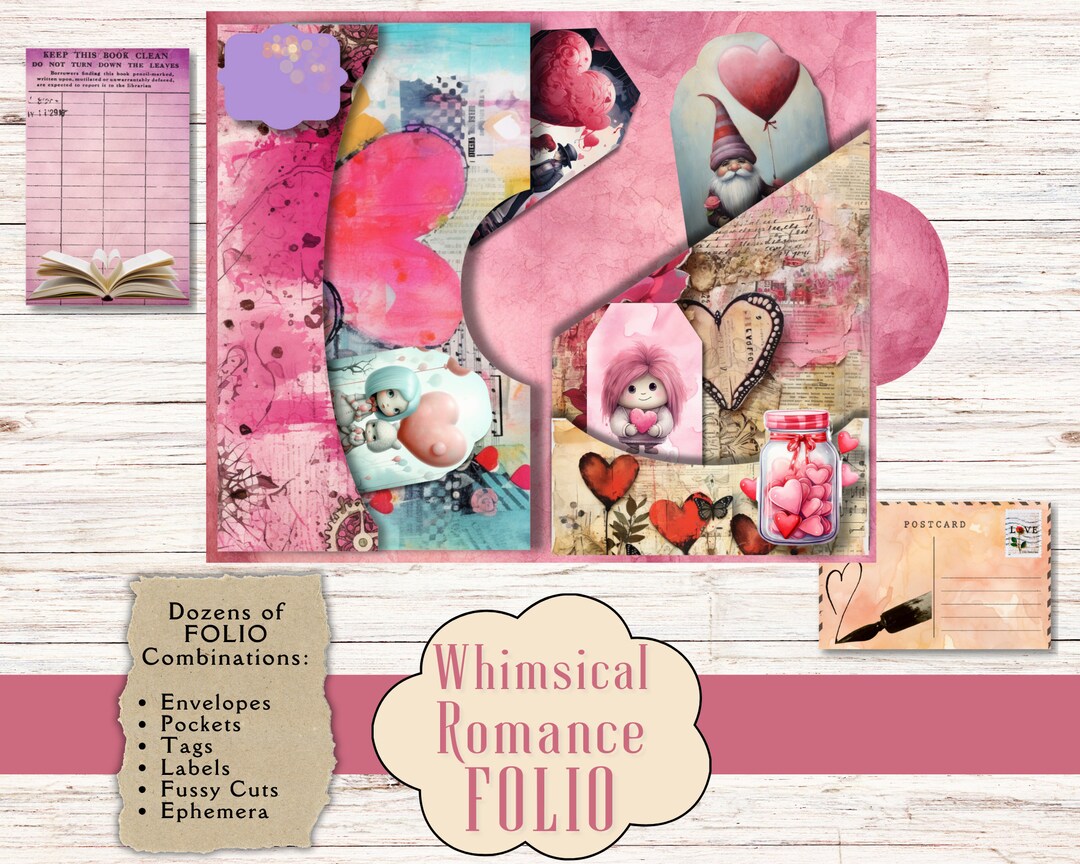 Whimsical Romance Folio Kit. Digital Paper of Quirky Pink Envelopes ...