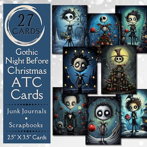 Gothic Night vor Weihnachten ATC Karten Junk Journal Papier. Digitales Papier mit weihnachtlichen Motiven. Wunderliche Weihnachtskarten.