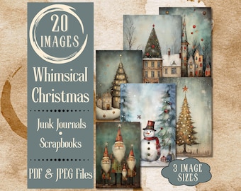 Papier journal de Noël fantaisiste. Papier numérique de scènes de Noël vintage pour des journaux indésirables et des albums de coupures. Pour les artisans fantaisistes.