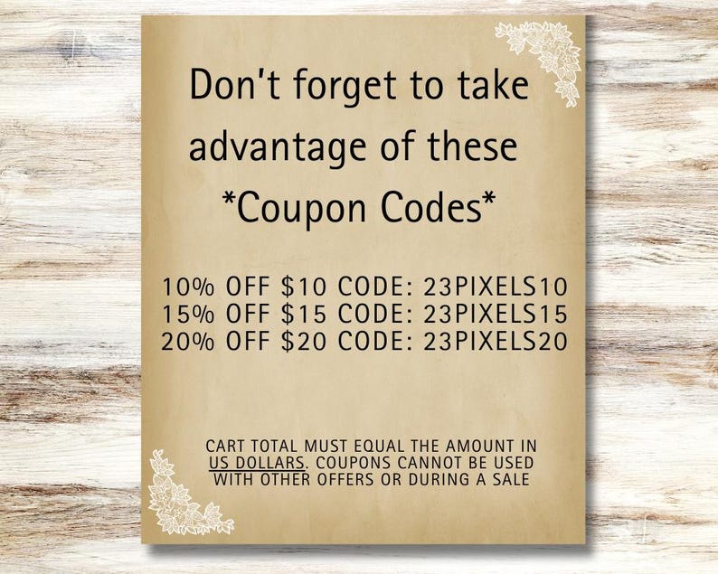 K&ouml;nnte beinhalten: Eine Vintage-Gutscheincode-Grafik mit einer Spitzenbord&uuml;re. Der Text lautet "Vergiss nicht, diese *Gutscheincodes* zu nutzen" und listet drei Rabattcodes auf: 10 % Rabatt auf 10 &euro;, 15 % Rabatt auf 15 &euro; und 20 % Rabatt auf 20 &euro;. Der Text unter den Codes lautet "Der Warenkorbbetrag muss dem Betrag in US-Dollar entsprechen. Gutscheine k&ouml;nnen nicht mit anderen Angeboten oder w&auml;hrend eines Verkaufs verwendet werden."