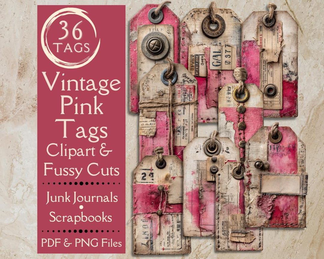 Vintage Grunge Pink Junk Journal Tags. Digital Paper of Shabby Tags for ...