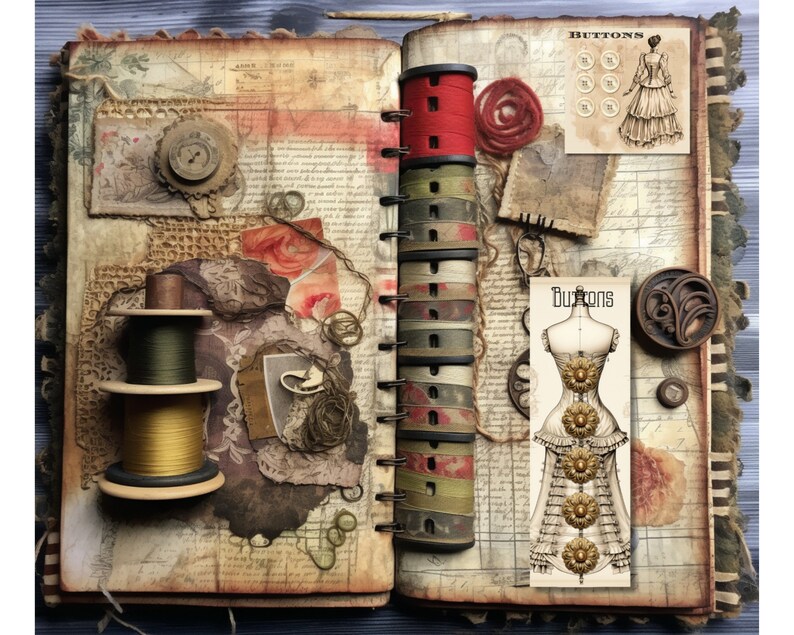 Vintage Button Cards Junk Journal Ephemera. Digital Paper of Victorian ...