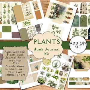 Plantes AJOUTER UN kit de journal indésirable. Papier botanique numérique, pochettes, étiquettes et articles éphémères pour les journaux indésirables. vintage, kit imprimable plantes de jardin
