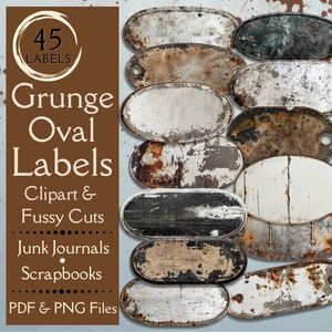 Grunge ovale Etiketten wählerische Schnitte für Junk Journals. Digitales Papier einer Vintage-Namensschild-Clipart. Für die Grunge-Steampunk-Anhänger.
