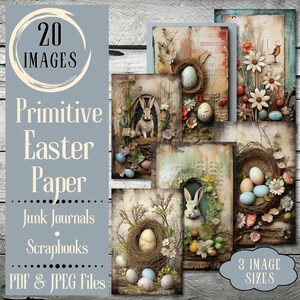 Vintage Junk Journal Papier. Digitales Papier rustikaler, 3D Osterkarten für Junk Journals und Scrapbooks. Für natürliche Collager