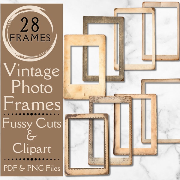 Vintage Photo Frames Fussy Cuts for Junk Journals. Digital paper of antique photo frames clipart for scrapbooks. For the vintage crafter.
