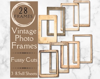 Vintage Photo Frames Fussy Cuts for Junk Journals. Digital paper of antique photo frames for scrapbooks. For the vintage crafter.