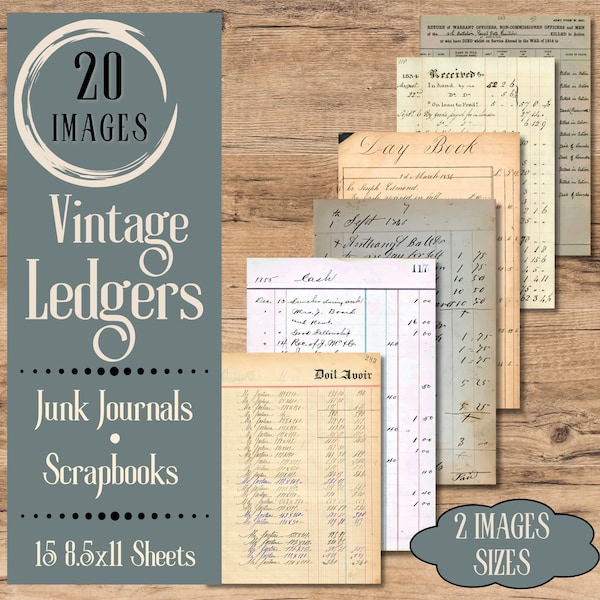 Vintage Ledgers for Junk Journals. Digital paper of vintage ephemera for junk journals and scrapbooks. Vintage invoices for journal crafters