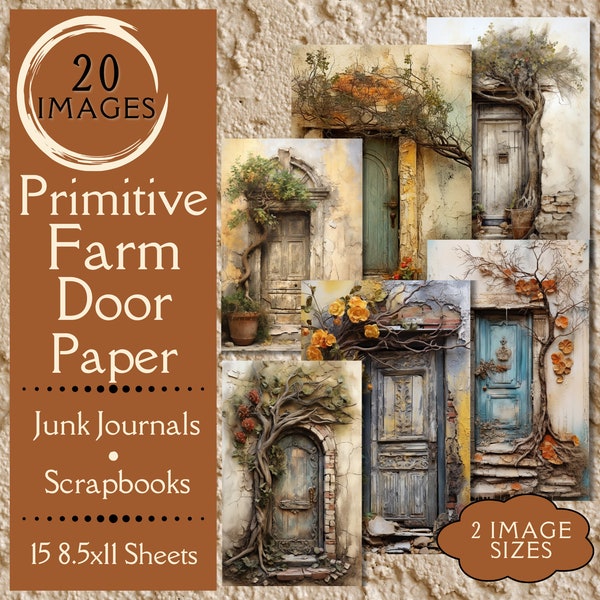 Primitive Farm Door Junk Journal Paper. Digital paper of rustic farmhouse door for junk journals. For crafters looking for old-world charm.