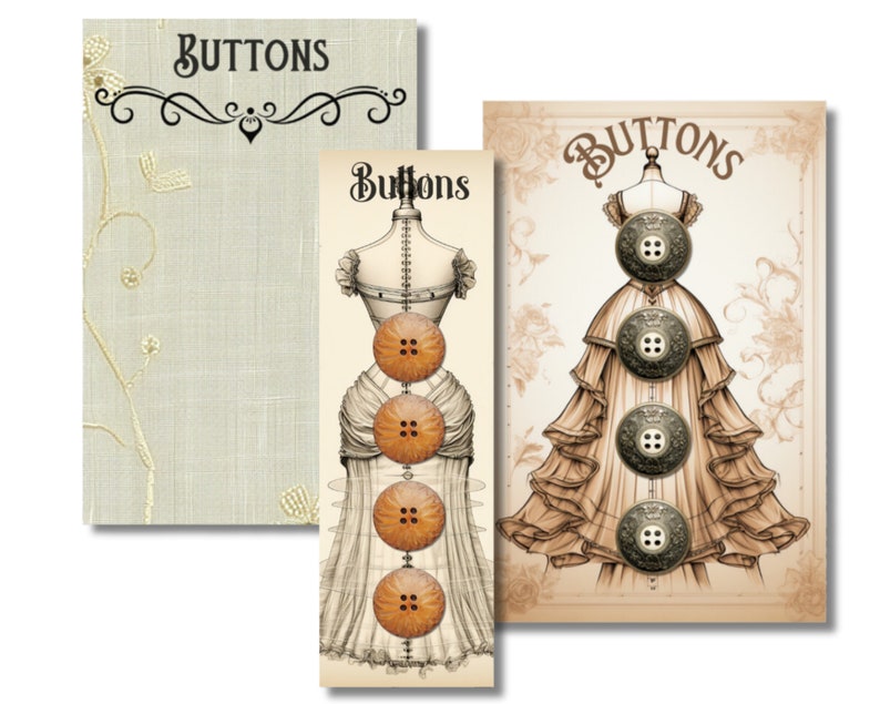 Vintage Button Cards Junk Journal Ephemera. Digital Paper of Victorian ...