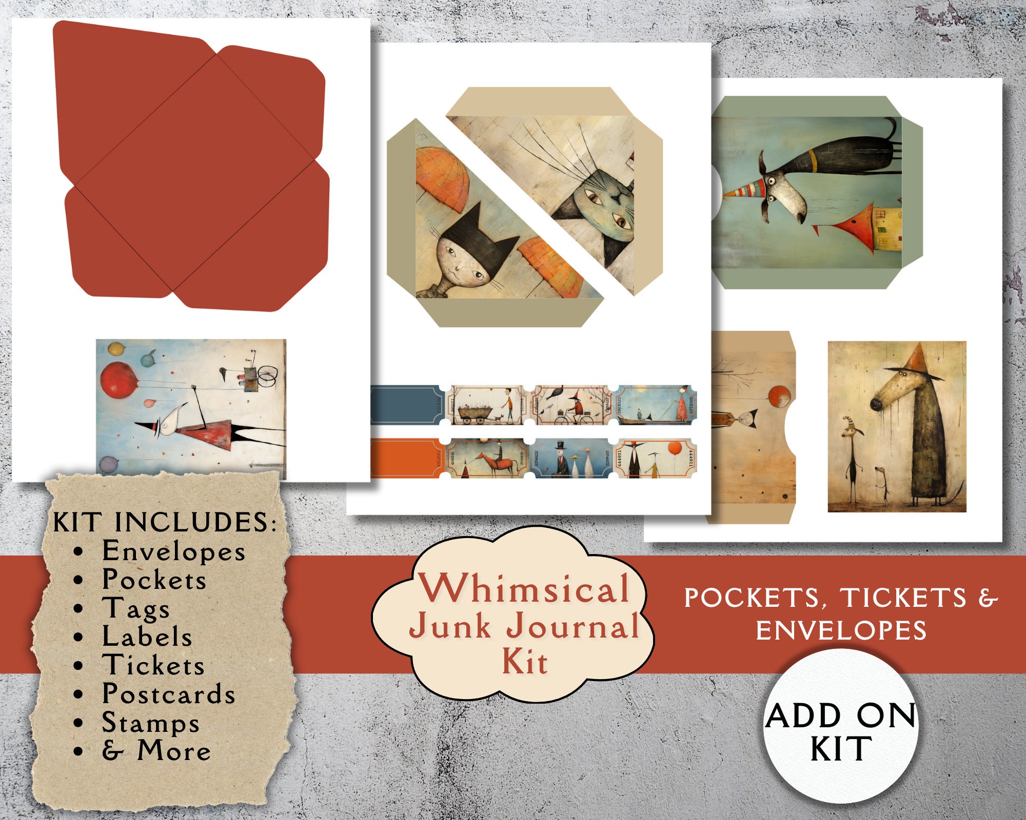 Whimsical ADD ON Junk Journal Kit. Whimsical Primitive Digital Paper ...