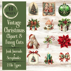 Découpes difficiles de Noël vintage. Clipart numérique de Noël vintage des années 40 et 50 pour les journaux indésirables et les albums de coupures. Pour l'artisan vintage.