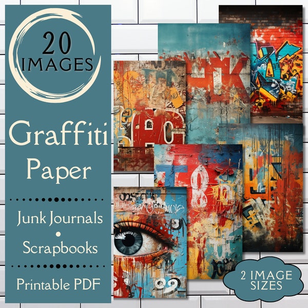Graffiti Junk Journal Paper. Digital paper of spray paint graffiti wall art for junk journals and scrapbooks. For crafters who love grunge.