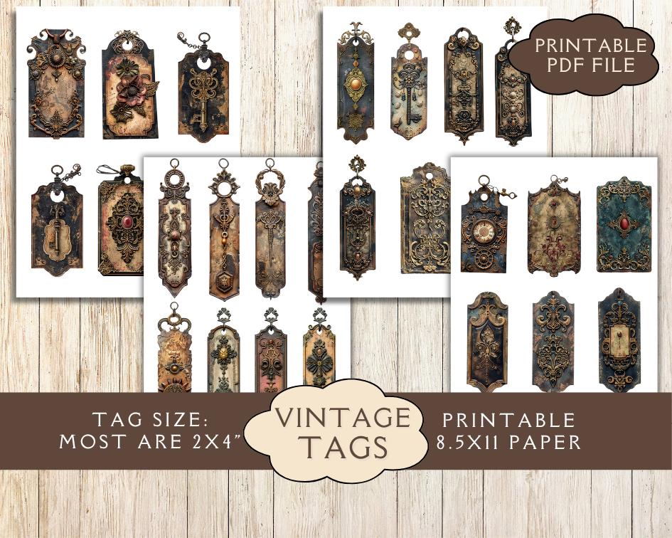 Vintage Junk Journal Tags. Digital Paper of Victorian Metal Tags for ...